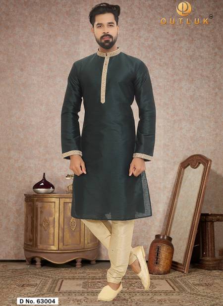 Dark Green Colour Outluk Vol 63 Traditional Wear Heavy Latest Kurta Pajama Mens Collection 63004